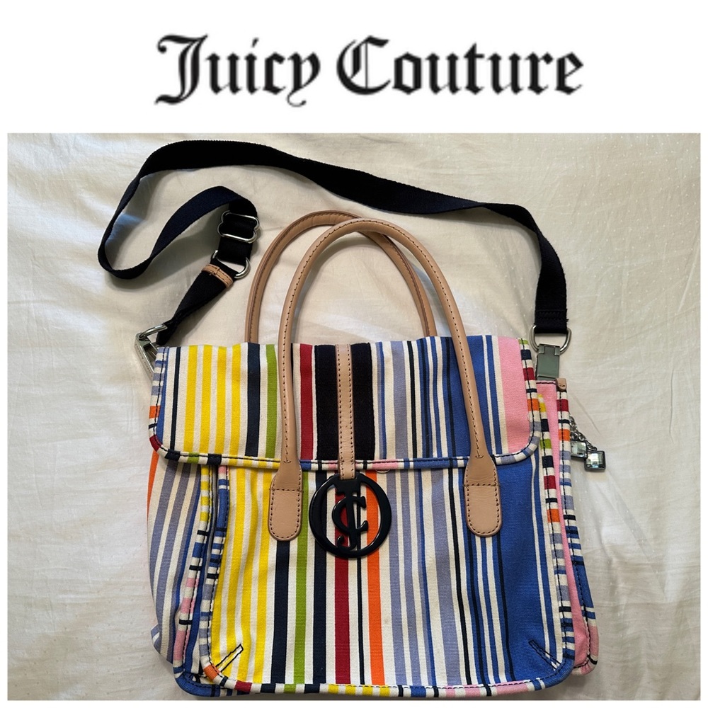 Like New Juicy Couture, Messenger Carrying Bag Purse, Rainbow Stripe